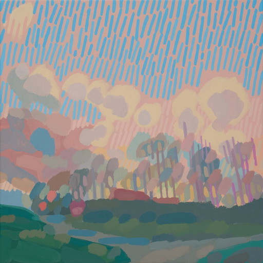 Painting of sun clouds, hand-painted unique piece, nature, landscape painting, sky, acrylic painting 40x40cm