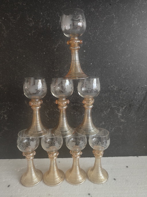 8 Copas de vino Fritz Heckert Hock, cristalería elegante, copa de vino alemana – glazen karaffen, Crystal (photo 2 of 10)