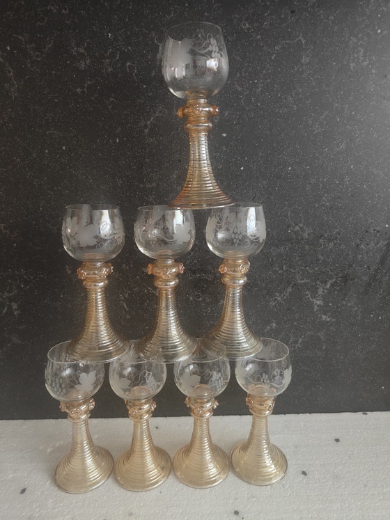8 Copas de vino Fritz Heckert Hock, cristalería elegante, copa de vino alemana – Fritz Heckert Roemers (photo 2 of 10)