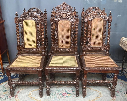 Set of matching hunting style chairs. – eetkamerstoelen, Wood (photo 2 of 12)