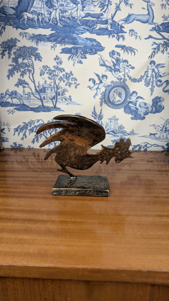 Image 1 of Yves LOHÉ "Cocorico" verguld bronzen haan sculptuur met certificaat, Vintage 1990