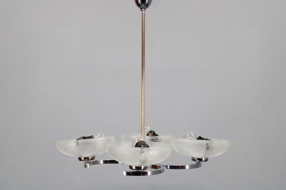 Image 1 of Lampadario in cromo e vetro degli anni &#39;50 di Napako, Cecoslovacchia