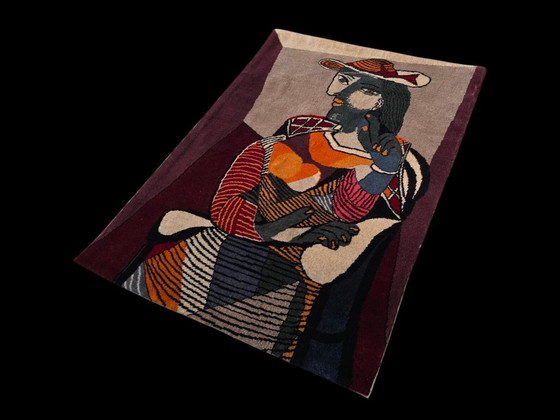 Alfombra de lana anudada a mano inspirada en María Teresa de Picasso – Base de algodón policromado (104x79cm) (photo 3 of 9)