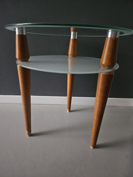 Table d'appoint trépied en verre style futuriste années 1970