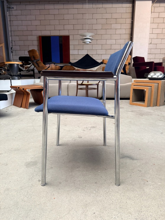 Vintage model 60 chair, Gijs van der Sluis (stock: 3), Armchairs, Textile, Wood, Blue (photo 14 of 15)