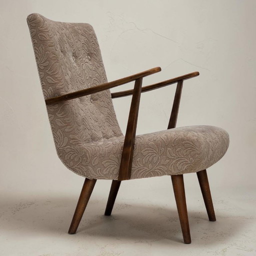 Fauteuil danois des années 1960, en laine d'ameublement et bois de hêtre.