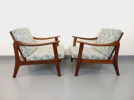 Pair of vintage Scandinavian armchairs by Arne Wahl Iversen for Komfort in teak and fabric from the 60s