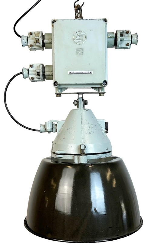 Grey Cast Aluminium Explosion Proof Lamp with Enameled Shade, 1970s