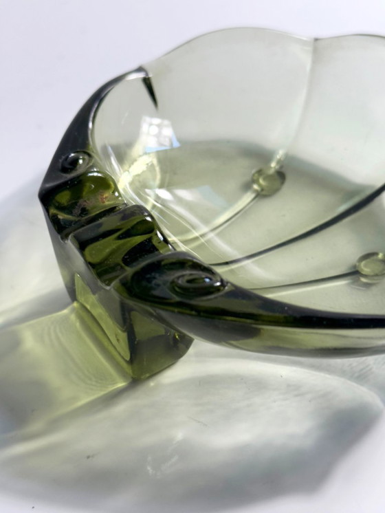 Image 1 of Vintage jaren 70 gerookte glazen schelpkom asbak zeepbakje groen Luminarc Arcoroc schelpplaat