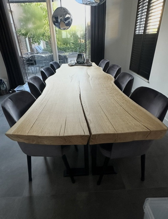 Eikenhouten Tafel met stalen poten, Eettafels, Bruin (foto 2 van 5)