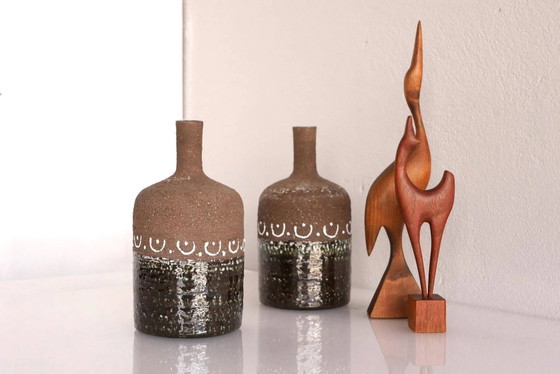 Image 1 of Scandinavian mid-century modern brutalist pottery vases by Hellström for Nittsjö, Sweden, set of 2