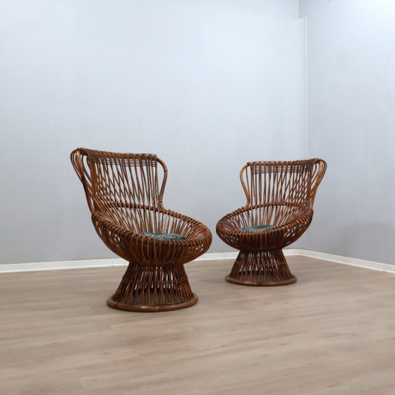 Pair of 1950s Franco Albini "Margherita" rattan & cane Armchairs 1950s – bonacina (photo 2 of 12)