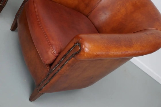 Image 1 of Vintage Nederlandse cognackleurige leren clubfauteuil, set van 2