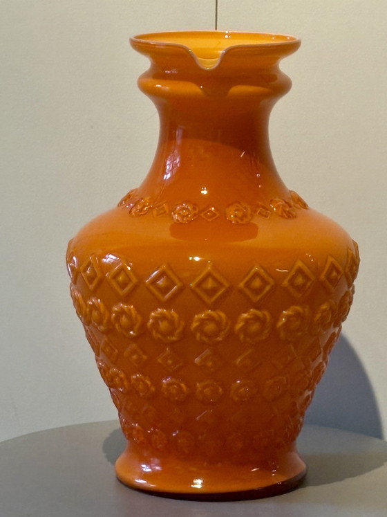 Stelvia Vintage 1960s Orange Opaline Glass Vase (Opalina Fiorentina) Empoli Italy – stelvio empoli (photo 4 of 9)