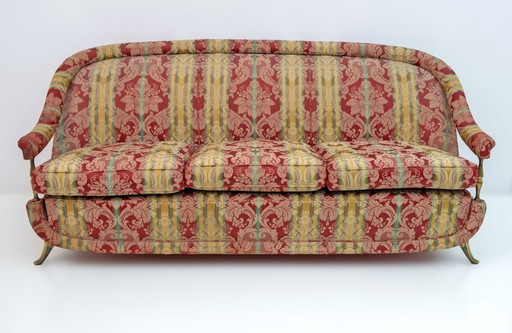 Art Dèco Style French Brass And Fabric Sofa, 1950s