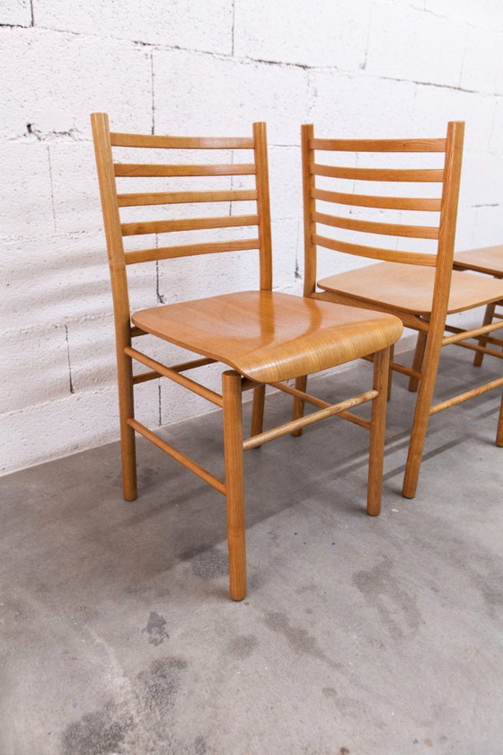 Image 1 of Danish modernist set: convertible round table (114/154cm) + 4 matching chairs, 1980