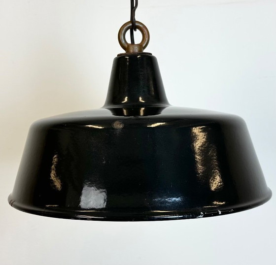 Image 1 of Black Enamel Industrial Pendant Lamp, 1950s