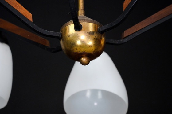 Image 1 of Italian Mid-Century six arms chandelier in the manner of Stilnovo. Italy 1950s.