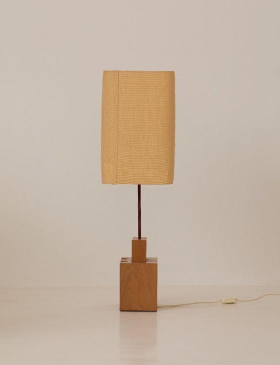 Image 1 of Lampada Maison Regain in olmo massiccio e paralume originale, vintage circa 1980