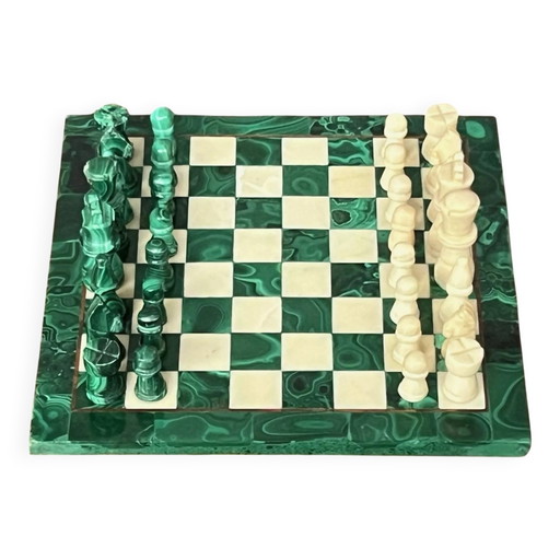 Jeu d'échecs en malachite fait main. – decoratieve objecten, Stone