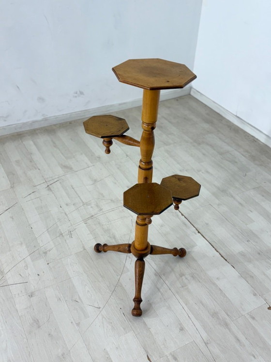 Image 1 of Vintage bloemenstandaard, bijzettafel, plantentafel, opbergmeubel