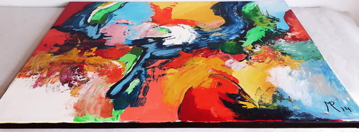 Tableau unique intitulé "Man & Animal" par un peintre inconnu "Mp"