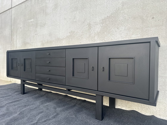 Image 1 of XL design black stained oak brutalist sideboard - De Coene