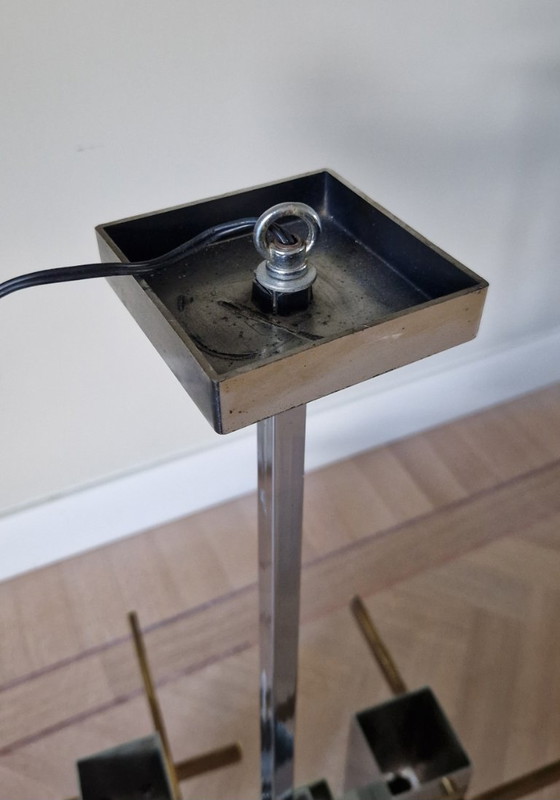 Image 1 of Vintage Italian design chandelier, Cubic, Gaetano Sciolari, chrome, brass, glass, 1970s