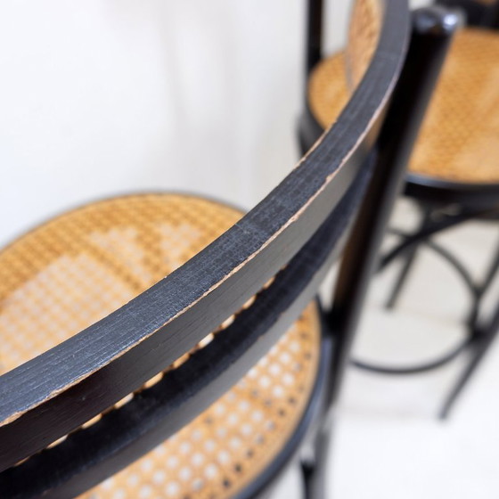 Image 1 of Set of 3 vintage Thonet-style bar stools in bentwood and caning
