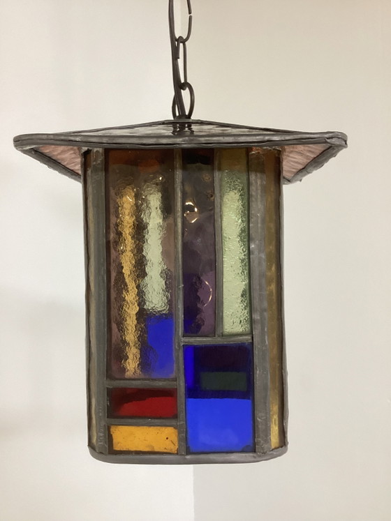 Image 1 of Lampe en vitrail Art Déco de l'école d'Amsterdam, années 1920