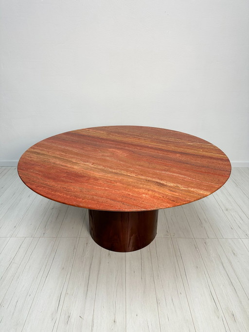 1970s VINTAGE EXTRA LARGE ROUND RED TRAVERTINE DINING TABLE