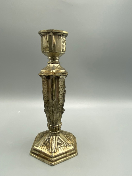 Antieke verzilverde kaarsenhouder met afbeelding van de Wonderbaarlijke Maagd Maria – Religieuze kunst (photo 2 of 7)