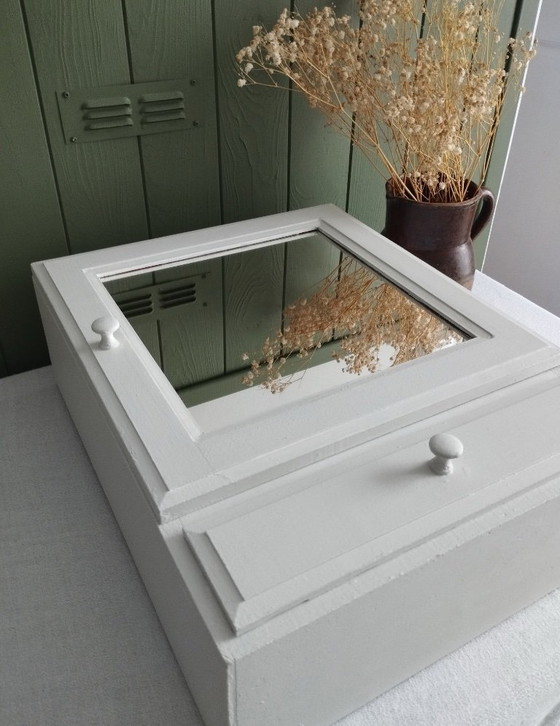 Image 1 of White Painted Wooden Medicine Cabinet - William Morris Interior Wallpaper