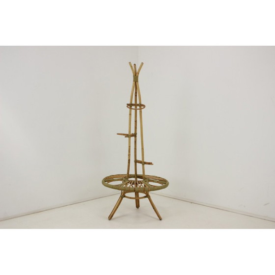 Image 1 of Mid-century rattan flower stand, Czechoslovakia 1960s