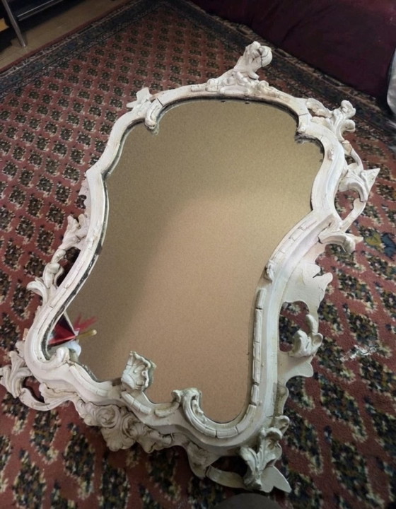 Specchio da parete vintage in stile barocco/rococò con cornice decorata in stile shabby chic. – Glass, Metal (photo 8 of 12)
