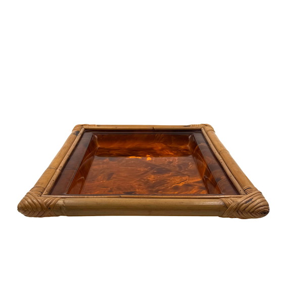 Image 1 of Hollywood Regency bamboe dienblad, Italië 1970