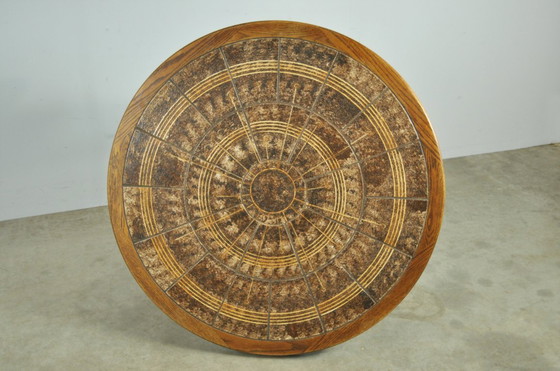 Image 1 of Vintage round wooden coffee table with ceramic tiles by Danish Ebbe Sørensen, 1970s