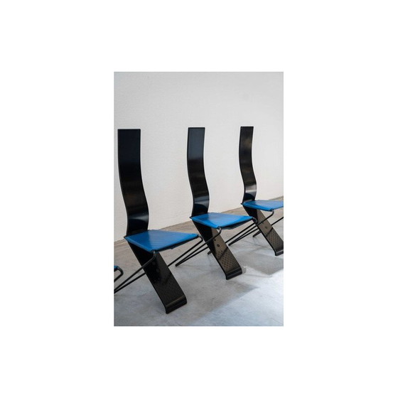 Image 1 of Set of 4 vintage wooden and iron frame chairs, 1980-1990s