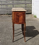 Chateau de Ligny - Pair of 2 French Vintage Marquetry Nightstands-Set of 2 Marble & Wood Bedside Tables-Style Louis XV - 50s