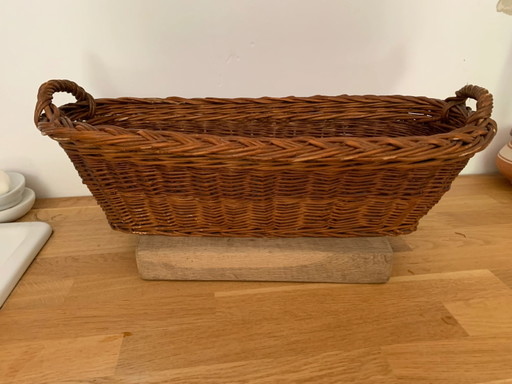 Panier à Baguette Vintage, Panier à Pain en Osier Long Rustique Hongrois Vintage.