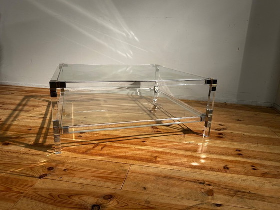 Vintage Coffeetable, Plexiglas Met 2 Glazen Leggers '80's – Salontafels (photo 14 of 15)