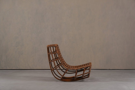Image 1 of Fauteuil lounge vintage en bambou à dossier slingback, Allemagne années 1970