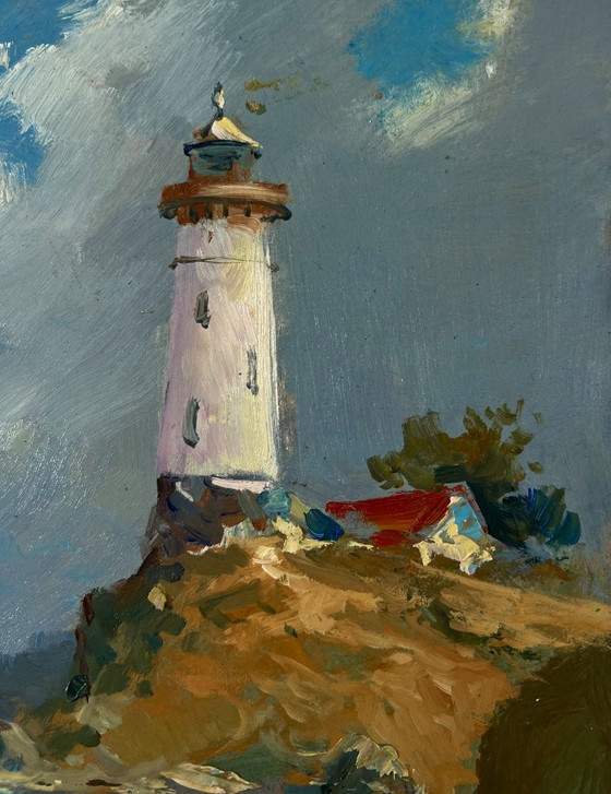 Original Oil Painting Seascape Coast with a Lighthouse – Paintings & Drawings, Mdf (photo 4 of 9)