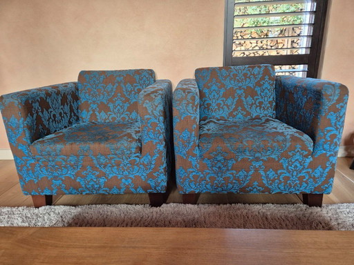 2 Design Armchairs – Turquoise/Baroque 