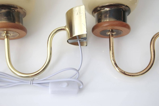 Image 1 of 2er Set Wandlampen Messing Glasschirm 80er J Vintage