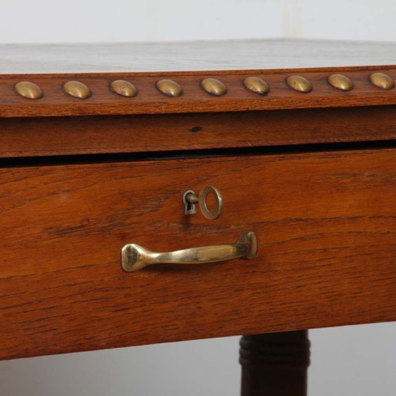 Image 1 of Bureau en chêne et laiton dans le goût de Charles Dudouyt, 1940