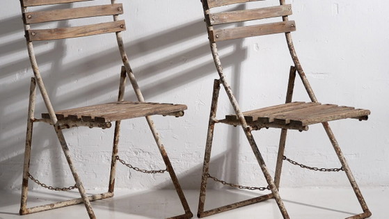 Antique garden folding chairs (c.1920). Set of 2 pieces – Garden chairs, Metal, Rustic (photo 3 of 9)