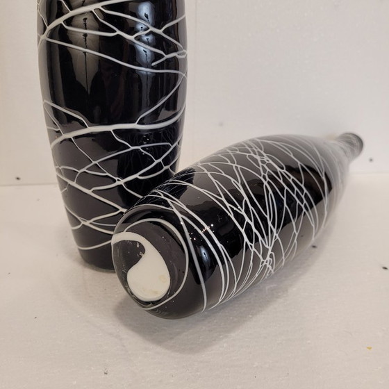 Image 1 of Paar "schwarz-weiße" Vasen, Glas, 70er Jahre - Frankreich