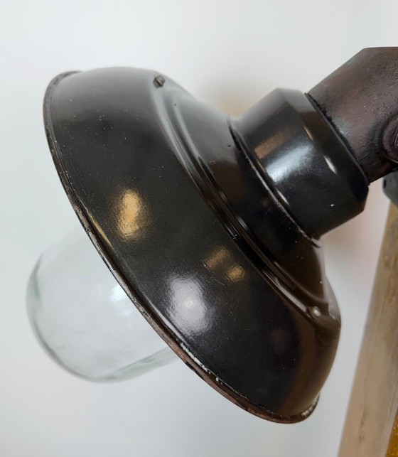 Vintage Industrial Black Enamel and Cast Iron Wall Lamp, 1960s, Wall lights, Metal, Glass (photo 4 of 15)