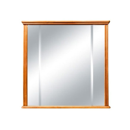 Vintage Beveled Mirror with Curved Wood Frame, Spain, 1960s